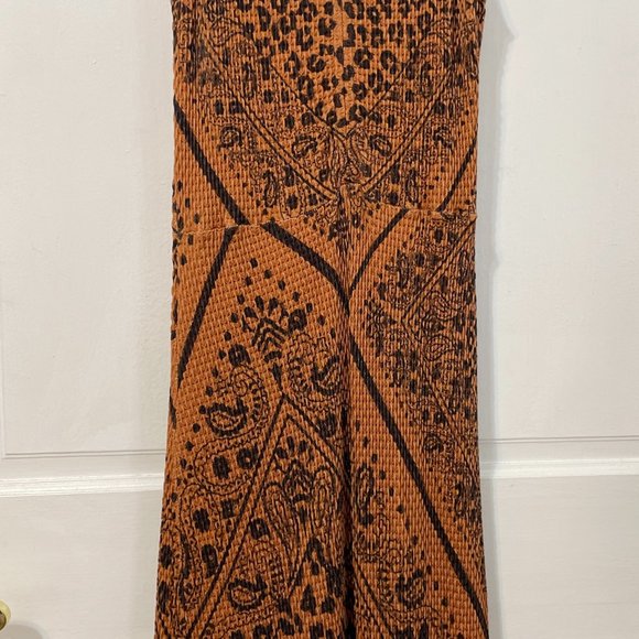 FARM RIO for Anthropologie Waffle Knit Alyse Midi Dress Orange Black Brown Small - Picture 8 of 11